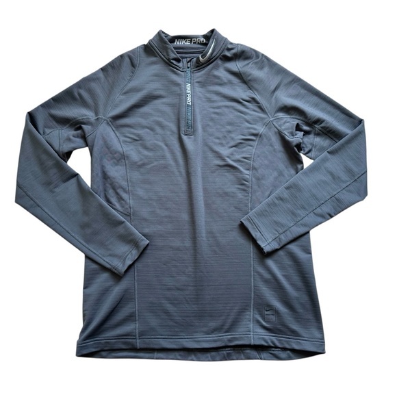 Nike Pro Hyperwarm Fitted 1/4 zip pullover gray mens large running outdoor - Picture 1 of 8